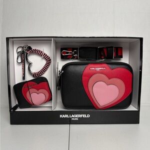 NWT Karl Lagerfeld Heart Crossbody Gift Set Bag Wallet Keychain Box Included